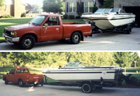 Big boat, little truck.